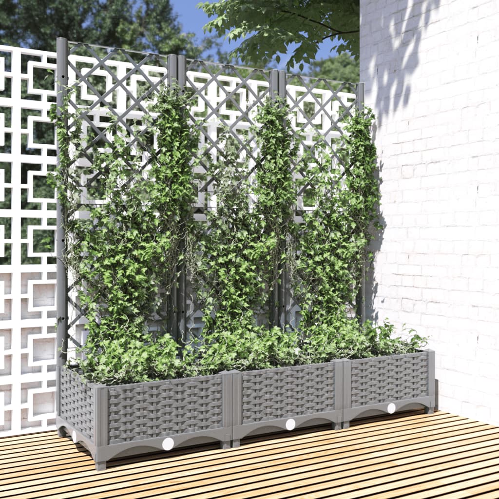 Garden Planter with Trellis Light Grey 120x40x121.5 cm PP - Merkel Designers