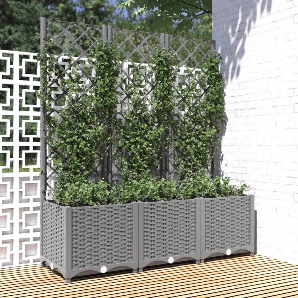 Garden Planter with Trellis Light Grey 120x40x136 cm PP - Unbeatable Bargains