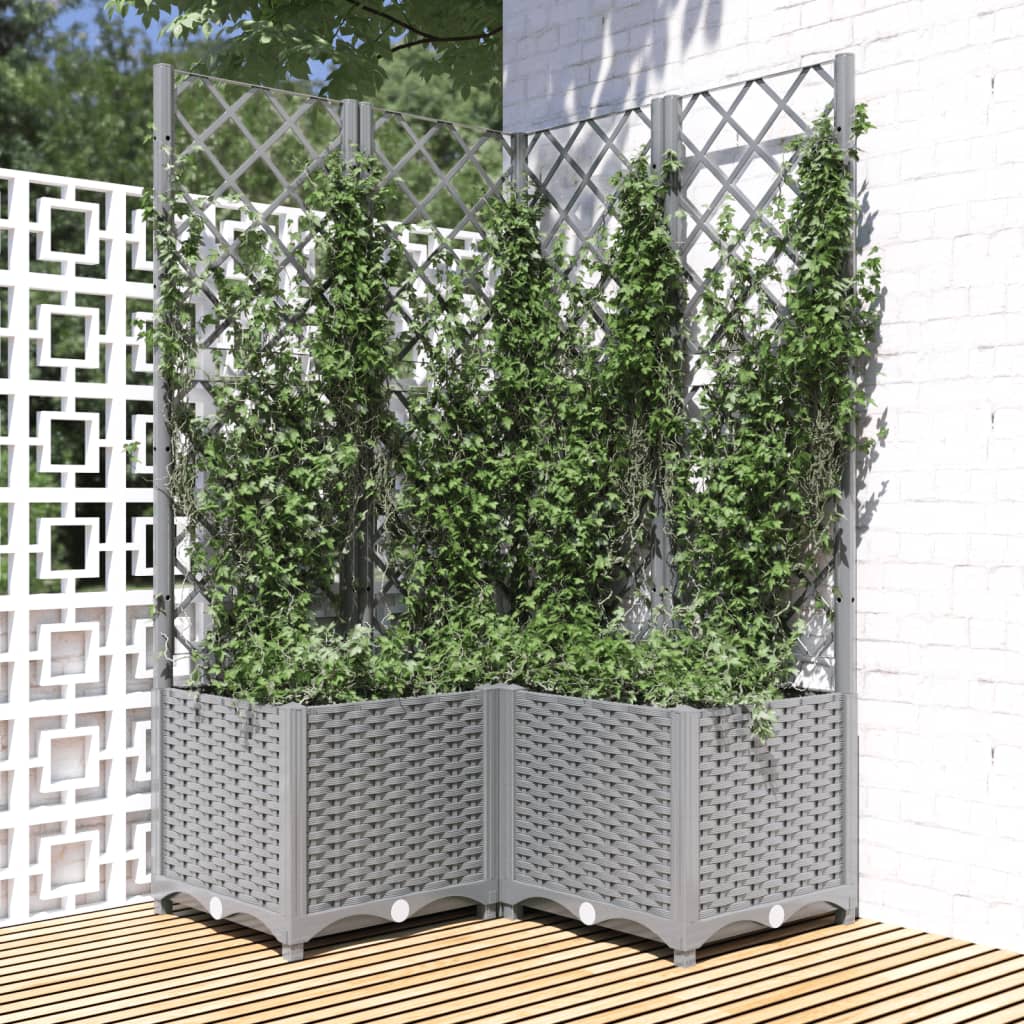 Garden Planter with Trellis Light Grey 80x80x136 cm PP - Millennium Furniture