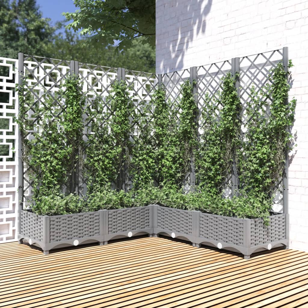 Garden Planter with Trellis Light Grey 120x120x121.5 cm PP - Style and Chic