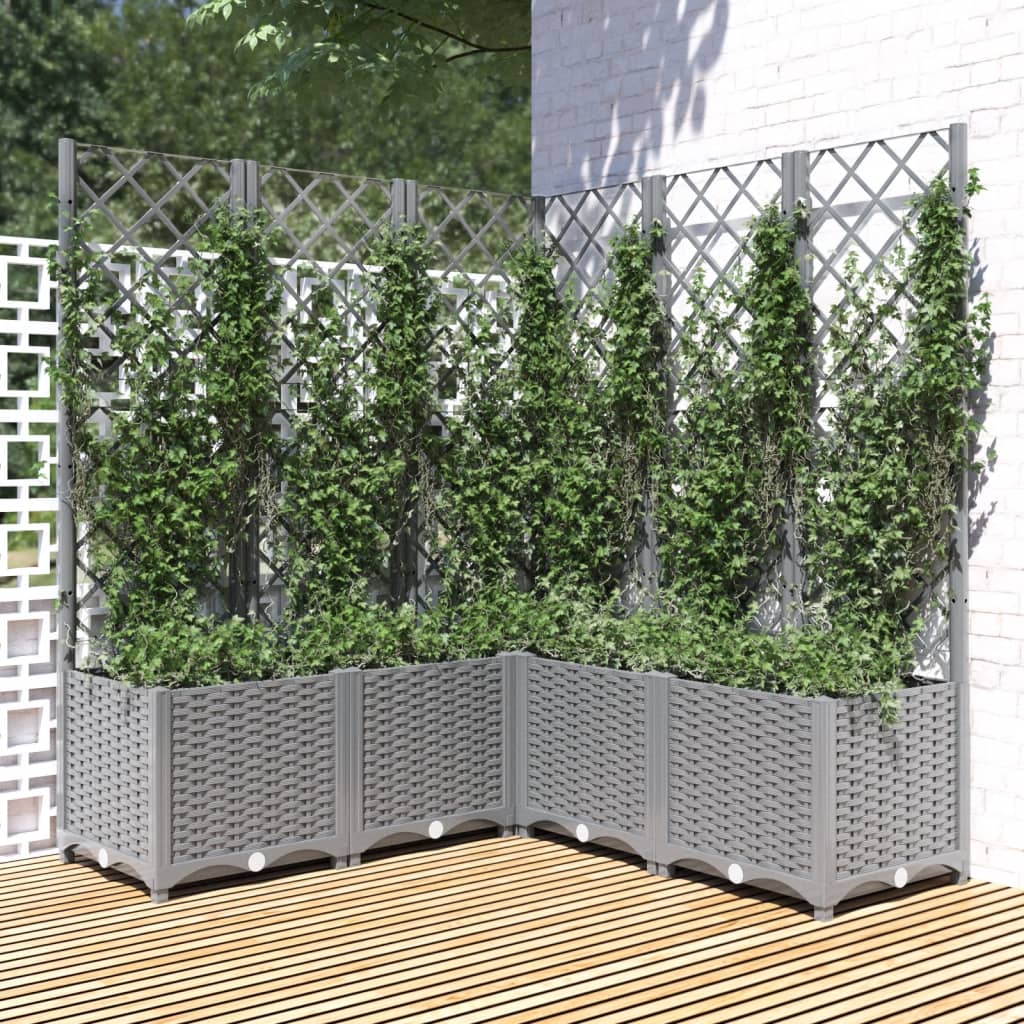 Garden Planter with Trellis Light Grey 120x120x136 cm PP - Sid & Sam
