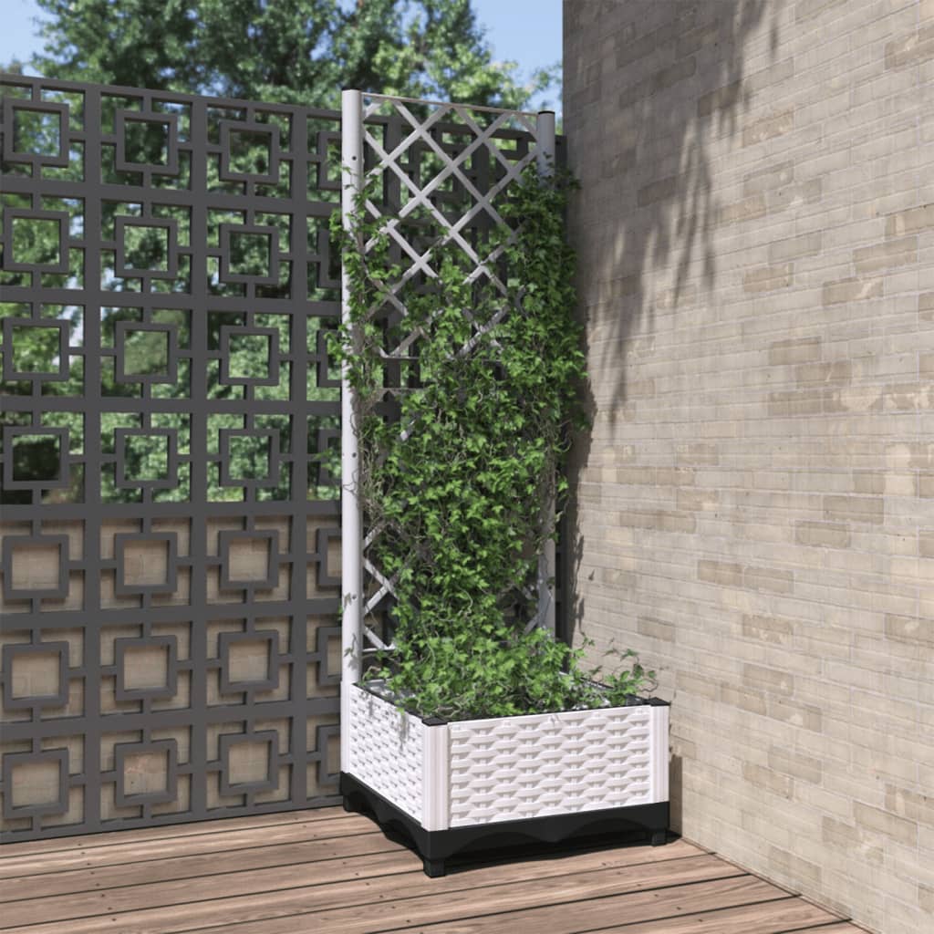 Garden Planter with Trellis White 40x40x121.5 cm PP - Brittle & Co