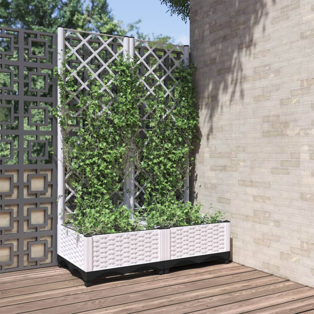 Garden Planter with Trellis White 80x40x121.5 cm PP - All Things Good