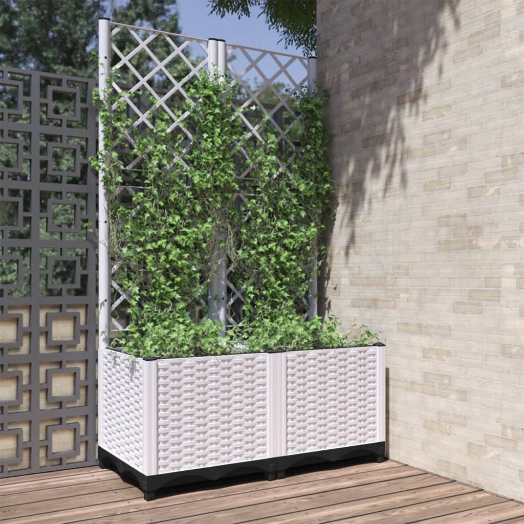 Garden Planter with Trellis White 80x40x136 cm PP - R and M Furniture