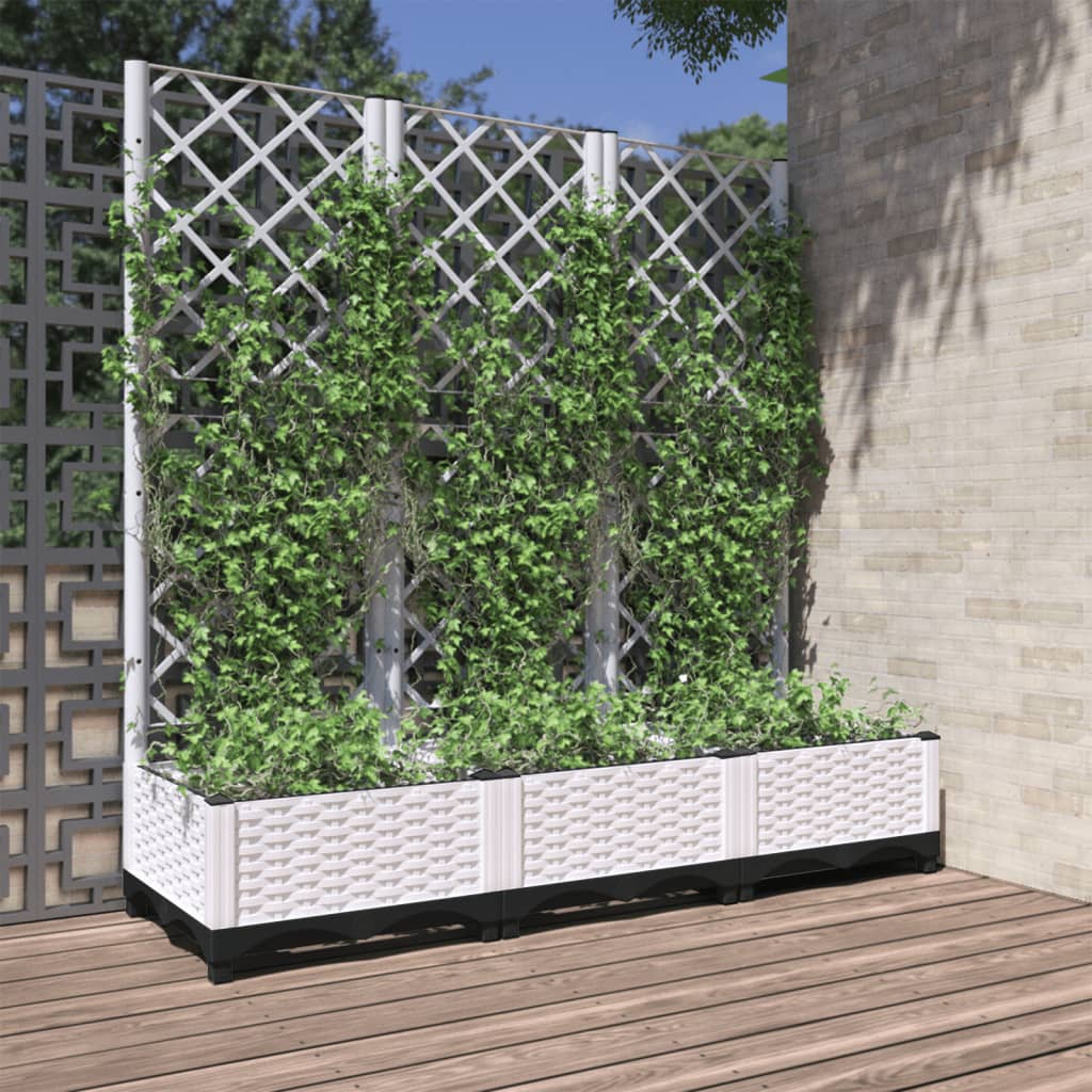 Garden Planter with Trellis White 120x40x121.5 cm PP - Millennium Furniture