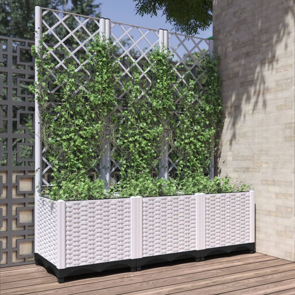 Garden Planter with Trellis White 120x40x136 cm PP - Unbeatable Bargains