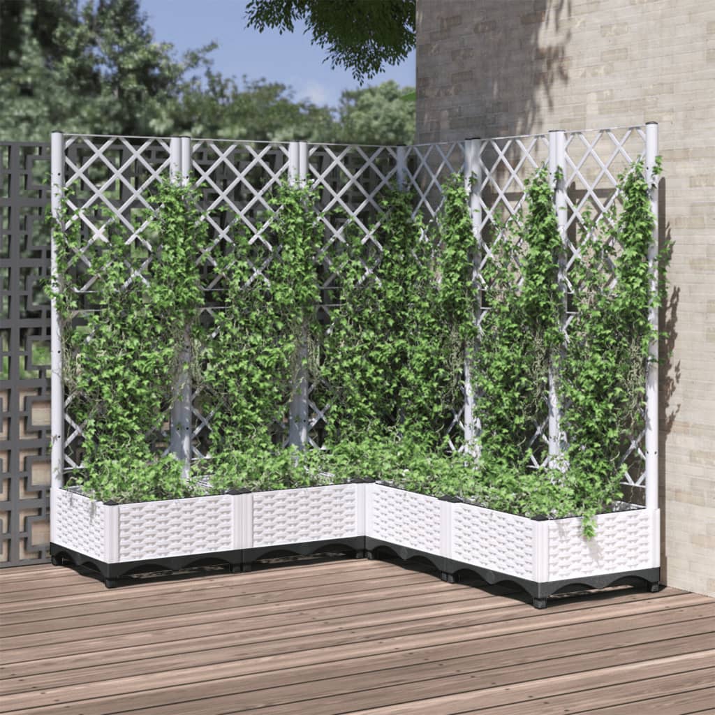 Garden Planter with Trellis White 120x120x121.5 cm PP - The Home Maker