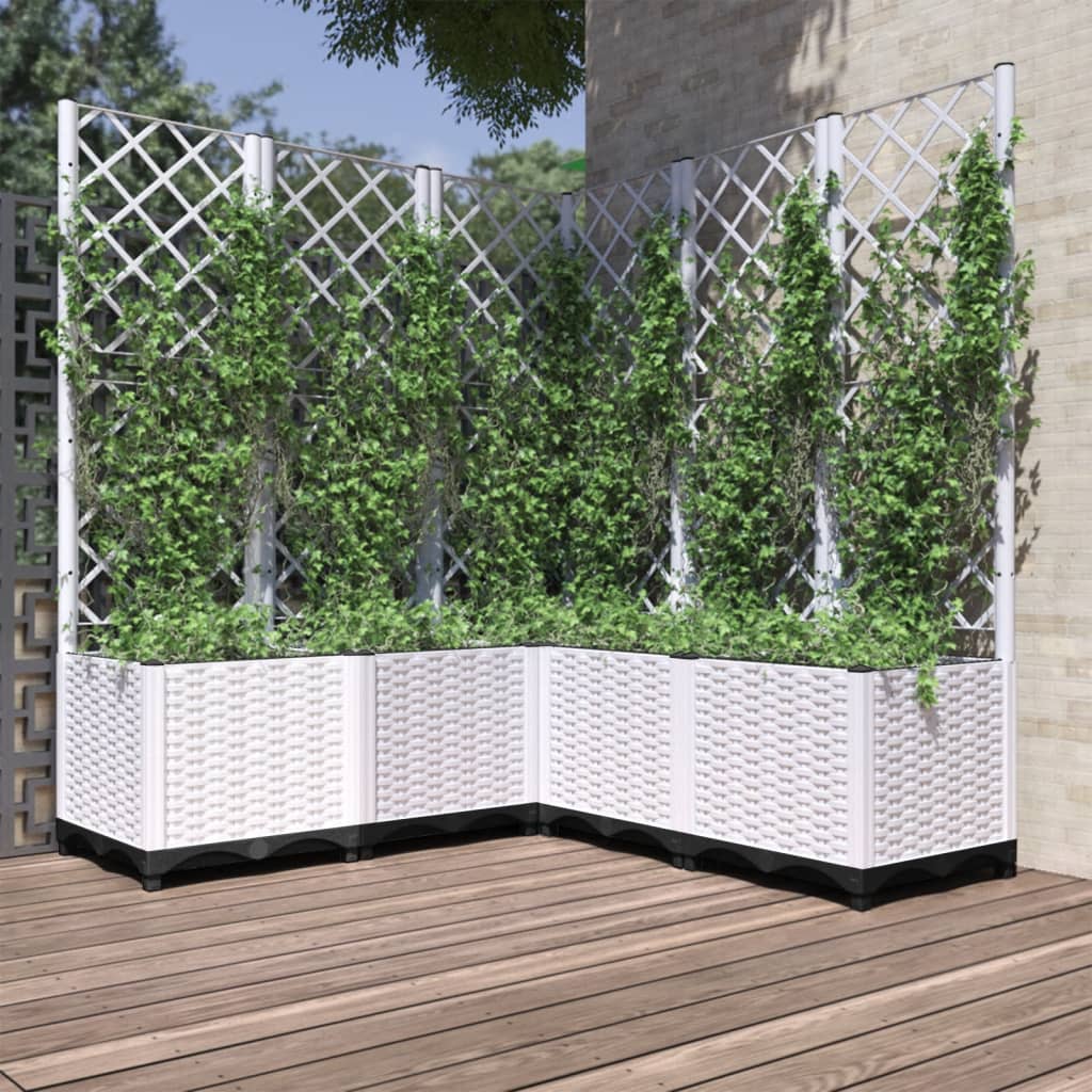 Garden Planter with Trellis White 120x120x136 cm PP - Millennium Furniture