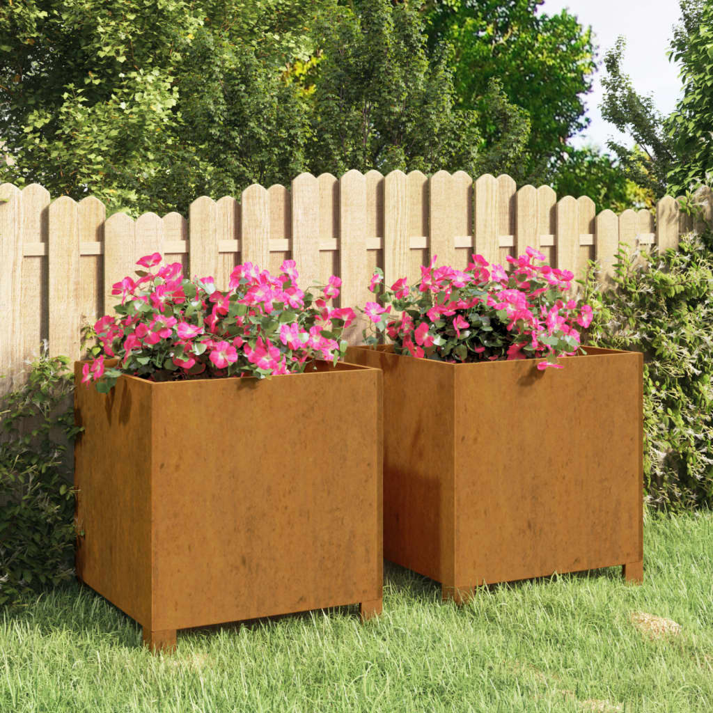 Planters with Legs 2 pcs Rusty 42x40x43 cm Corten Steel - R and M Furniture