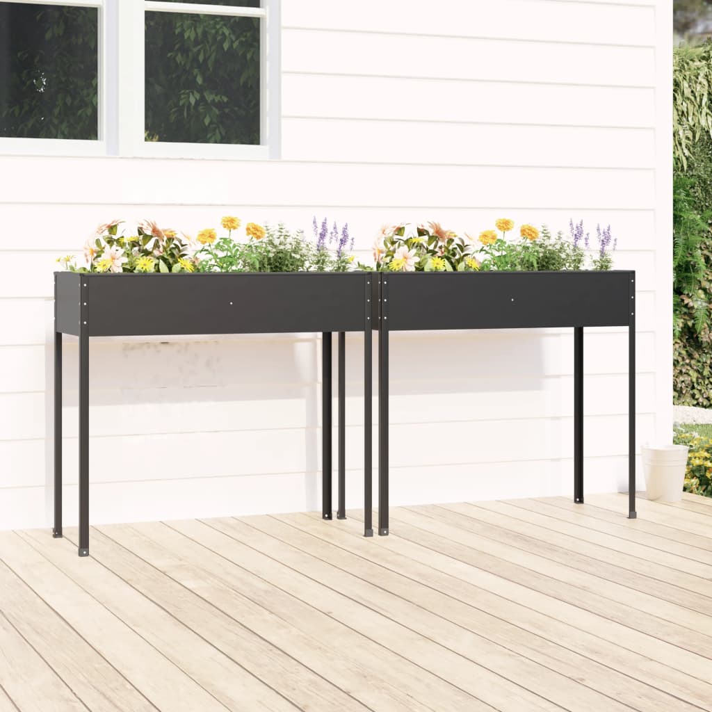 Garden Planters 2 pcs Anthracite Galvanised Steel - Decor Base