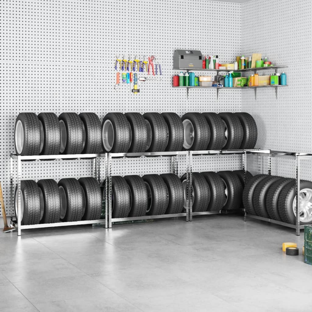 2-Layer Tire Rack 4 Pcs Silver 110x40x110cm Steel - Millennium Furniture
