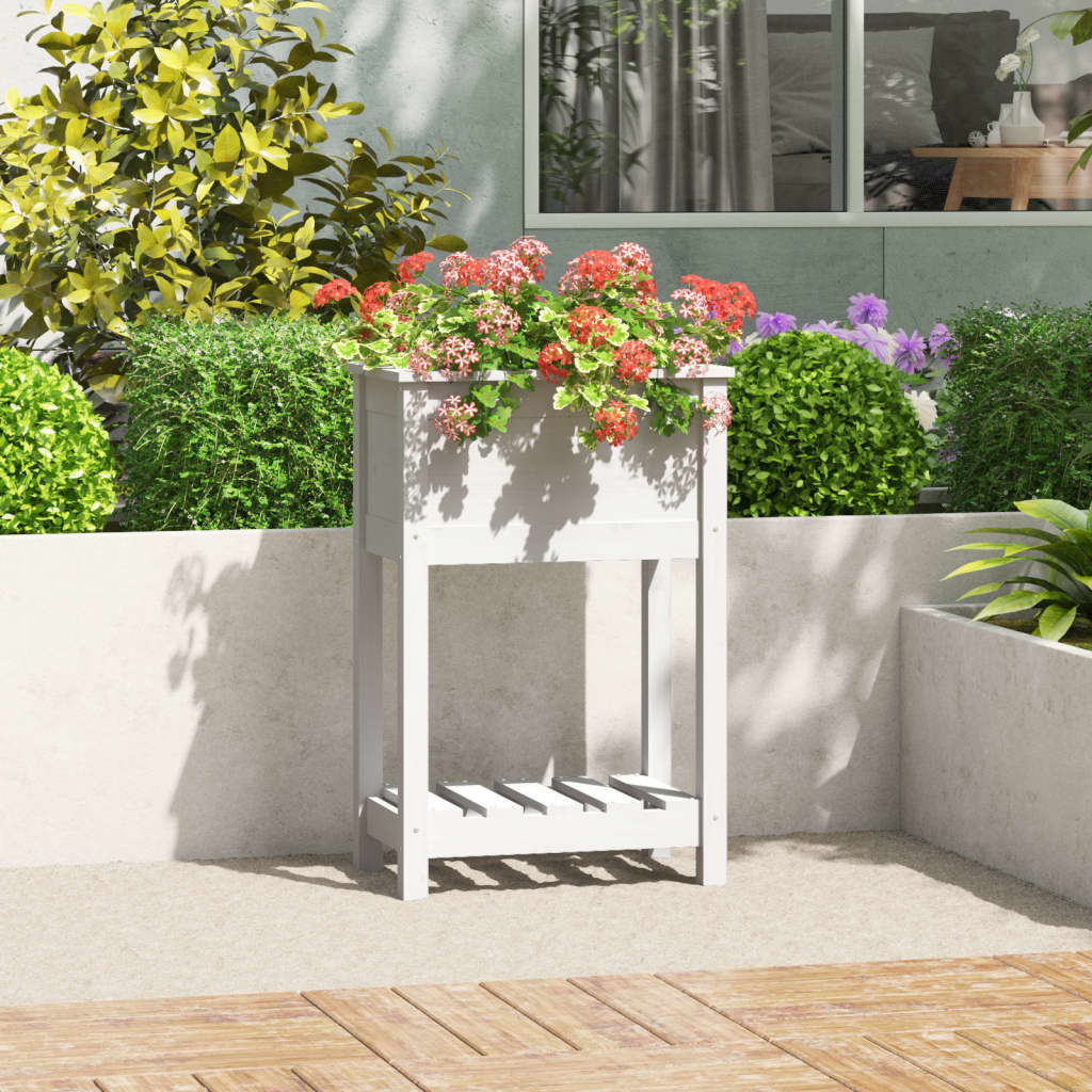Planter with Shelf White 54x34.5x81 cm Solid Wood Pine - Sid & Sam