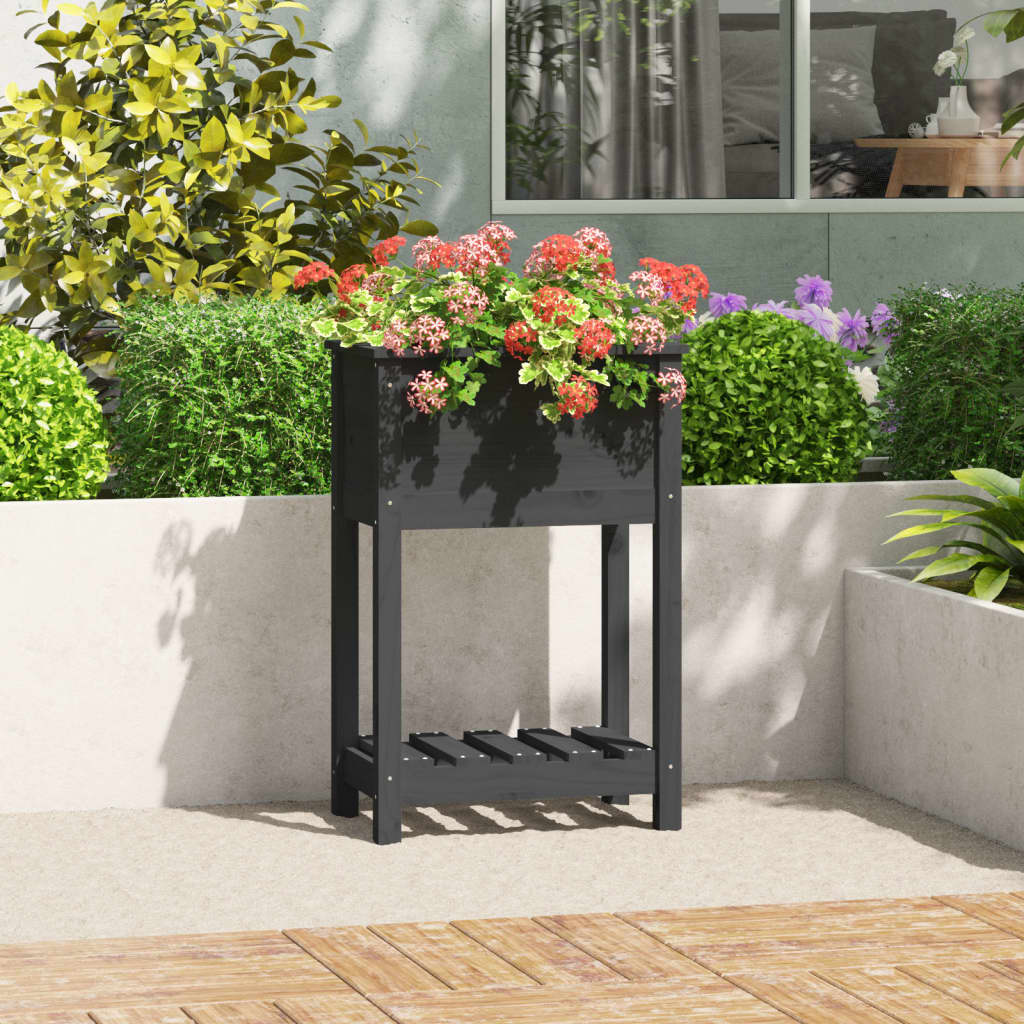 Planter with Shelf Grey 54x34.5x81 cm Solid Wood Pine - Tyrell & Tyrell