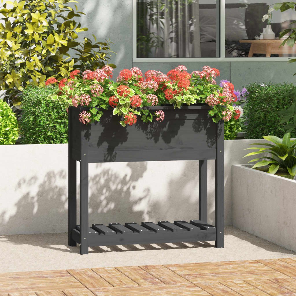 Planter with Shelf Grey 82.5x34.5x81 cm Solid Wood Pine - Tyrell & Tyrell