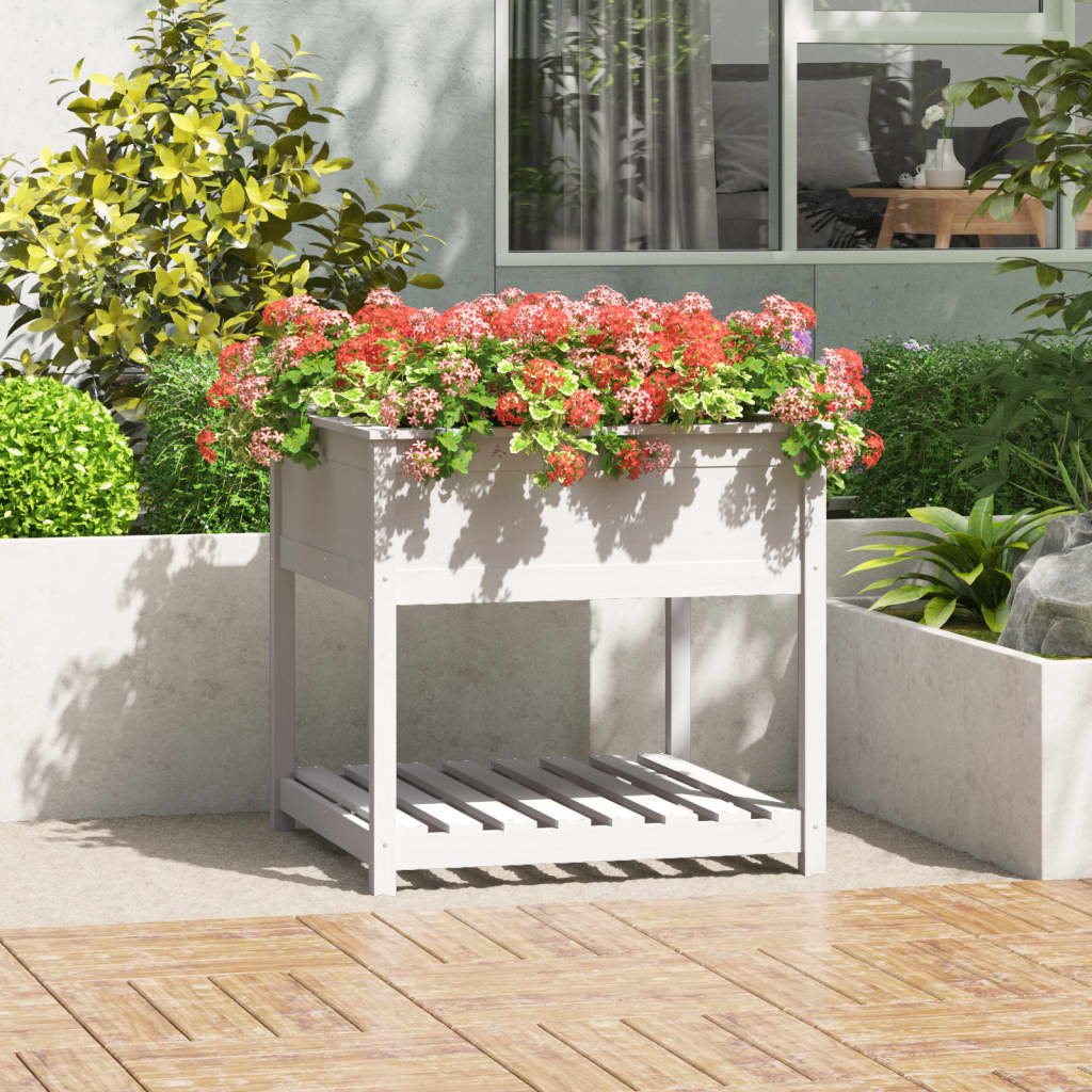 Planter with Shelf White 82.5x82.5x81 cm Solid Wood Pine - Merlin Deals
