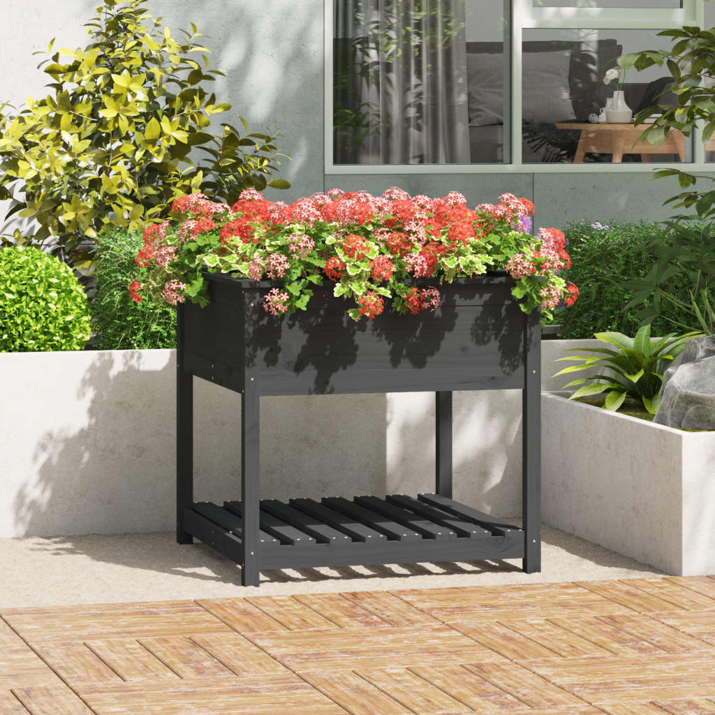 Planter with Shelf Grey 82.5x82.5x81 cm Solid Wood Pine - Decor Base
