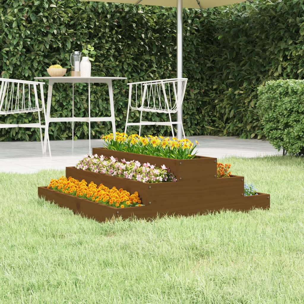 Planter Honey Brown 80x80x27 cm Solid Wood Pine - Sid & Sam