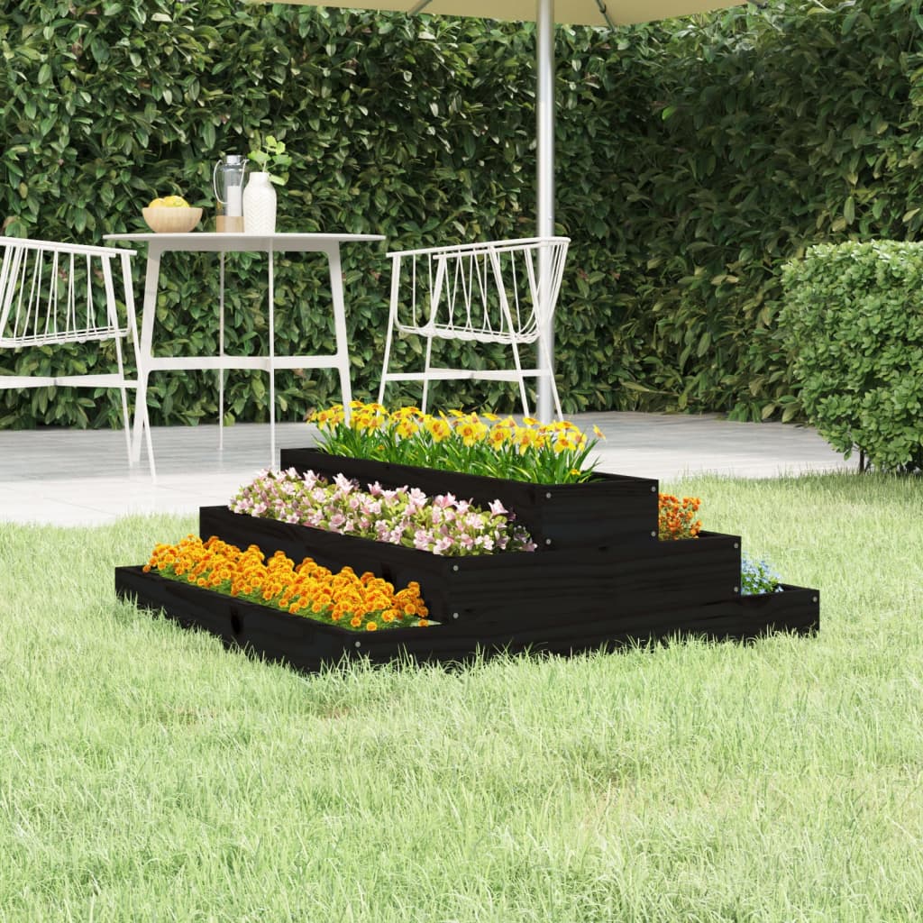 Planter Black 80x80x27 cm Solid Wood Pine - R and M Furniture