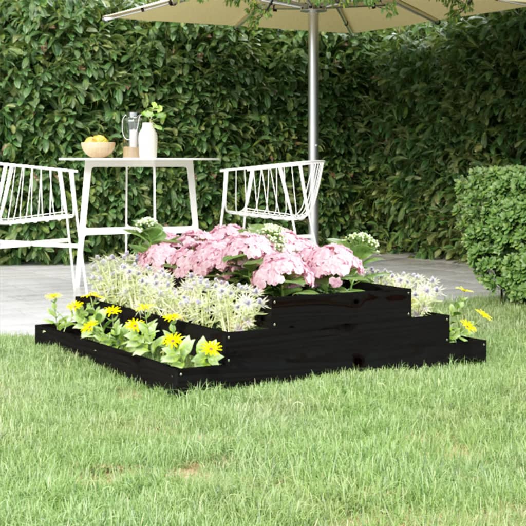 Planter Black 110x110x27 cm Solid Wood Pine - Tyrell & Tyrell