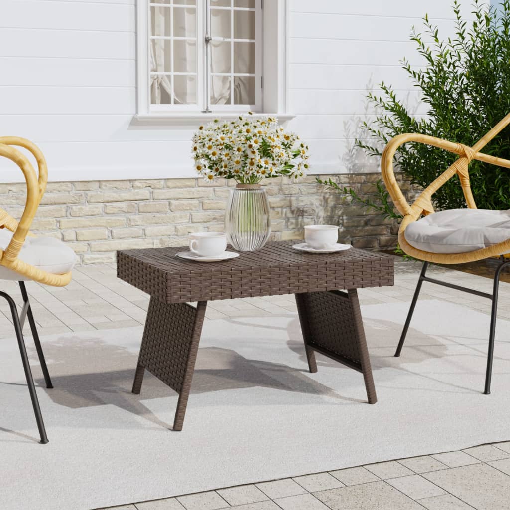 Foldable Side Table Brown 60x40x38 cm Poly Rattan - Sid & Sam