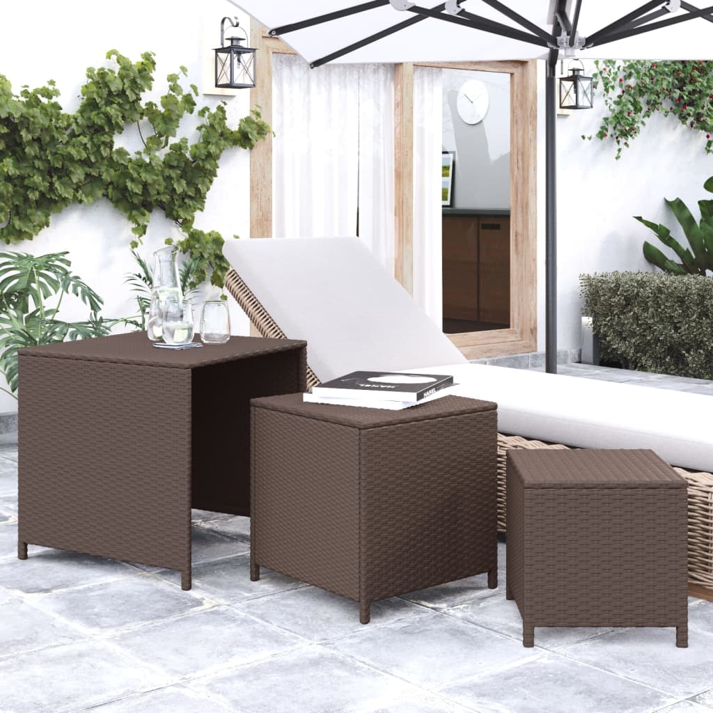 Nesting Tables 3 pcs Brown Poly Rattan - Millennium Furniture