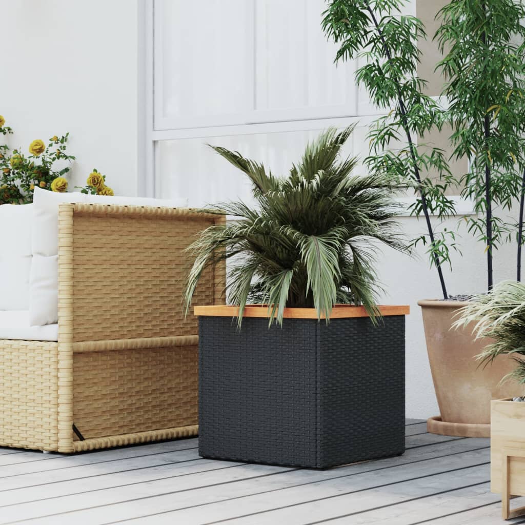 Planter Black 40x40x40 cm Poly Rattan - Unbeatable Bargains