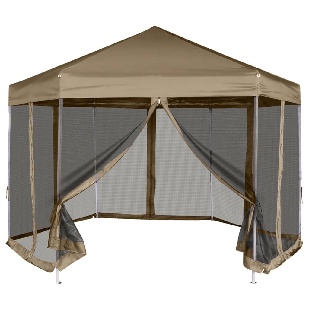 Hexagonal Pop-Up Marquee with Sidewalls 3.6x3.1 m Taupe 220g/m2 - The Home Maker