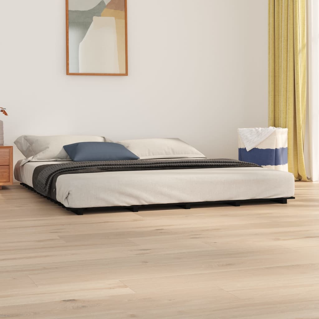 Bed Frame Black 200x200 cm Solid Wood Pine - All Things Good