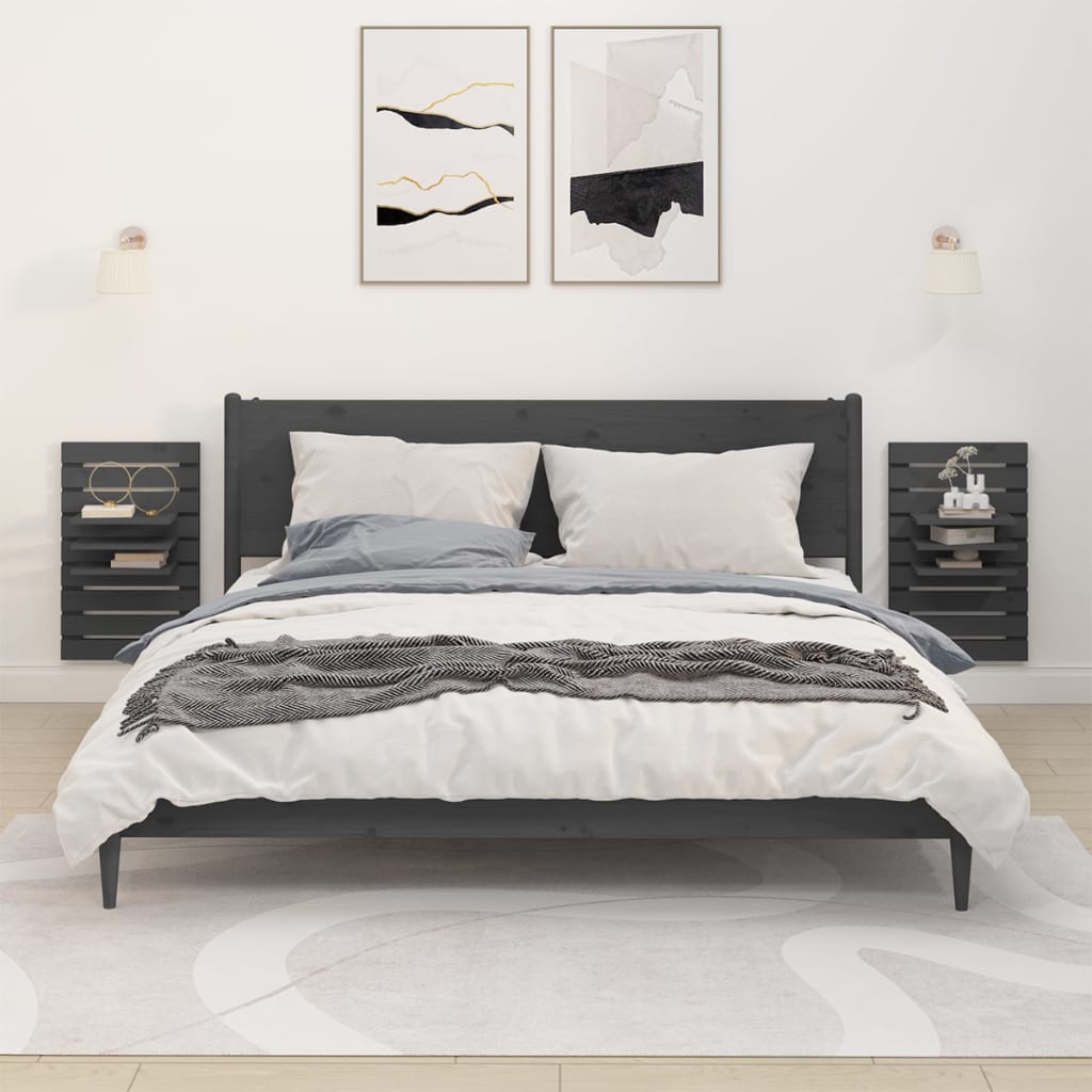 Wall-mounted Bedside Shelves 2 pcs Grey Solid Wood Pine - Tyrell & Tyrell