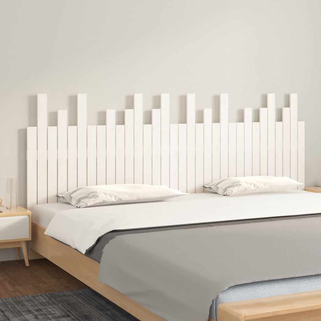 Wall Headboard White 204x3x80 cm Solid Wood Pine - Decor Base