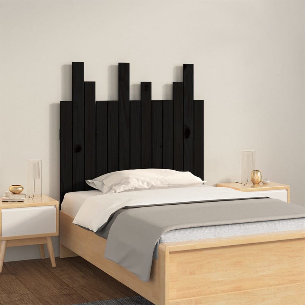 Wall Headboard Black 82.5x3x80cm Solid Wood Pine - Casper Homes