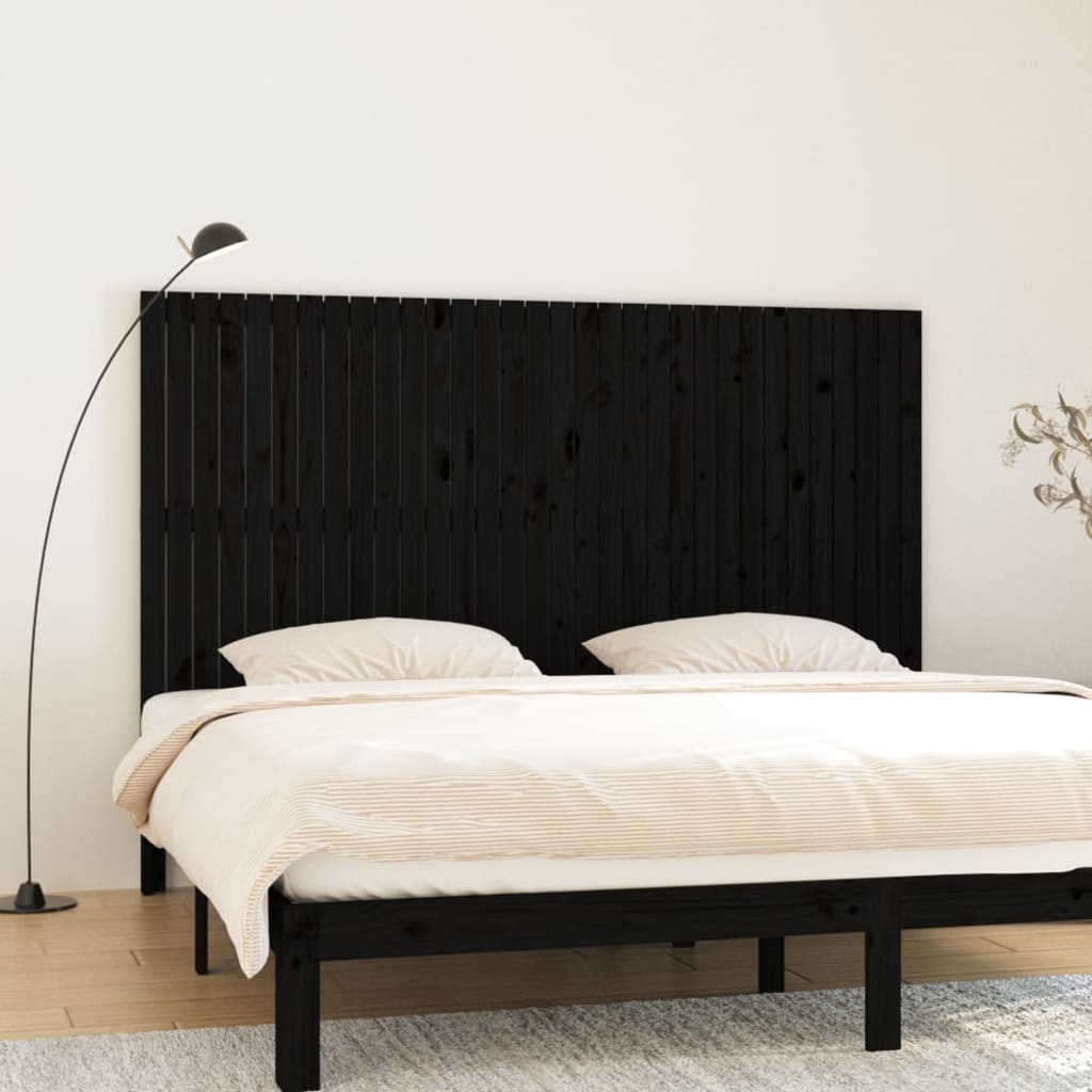Wall Headboard Black 204x3x110cm Solid Wood Pine - The Home Maker