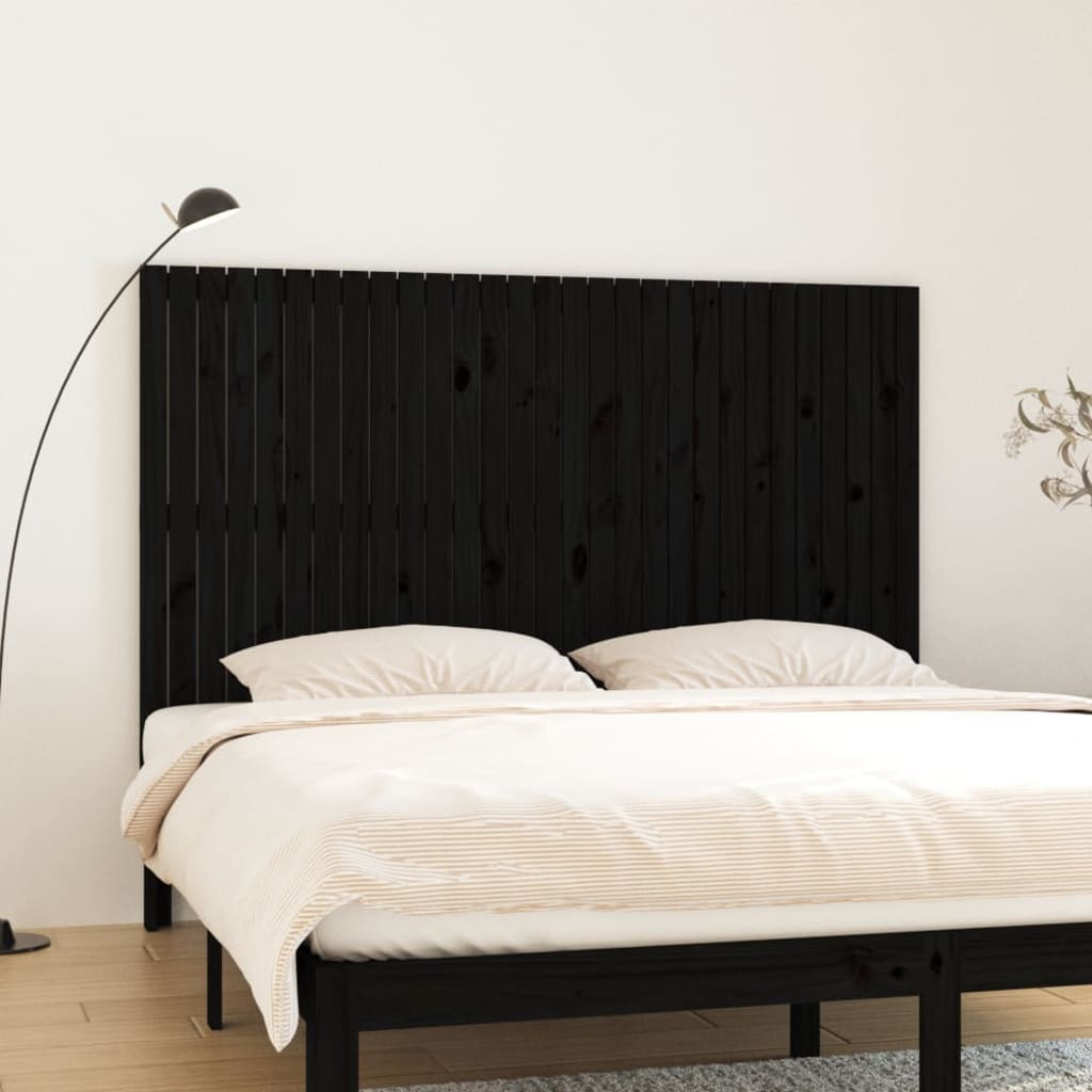 Wall Headboard Black 185x3x110cm Solid Wood Pine - Merkel Designers