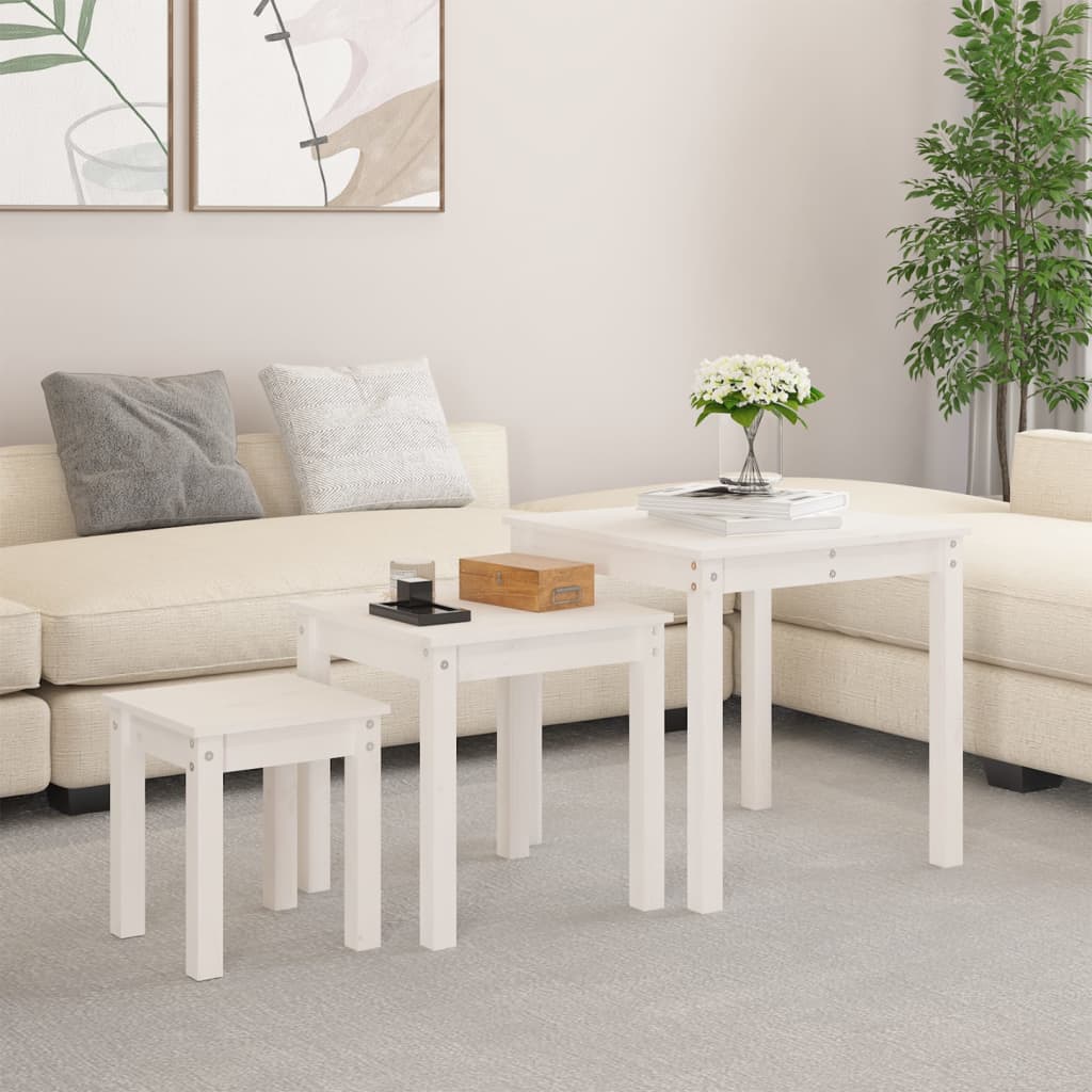 Nesting Tables 3 pcs White Solid Wood Pine - Millennium Furniture