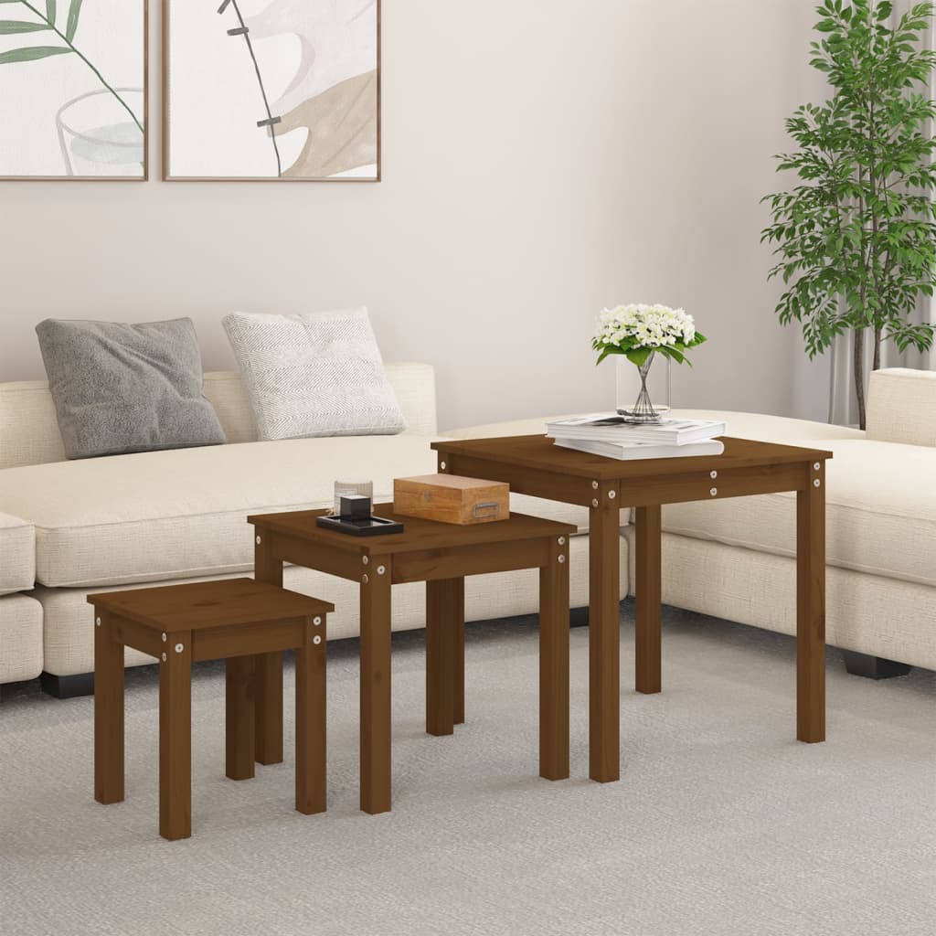 Nesting Tables 3 pcs Honey Brown Solid Wood Pine - Millennium Furniture