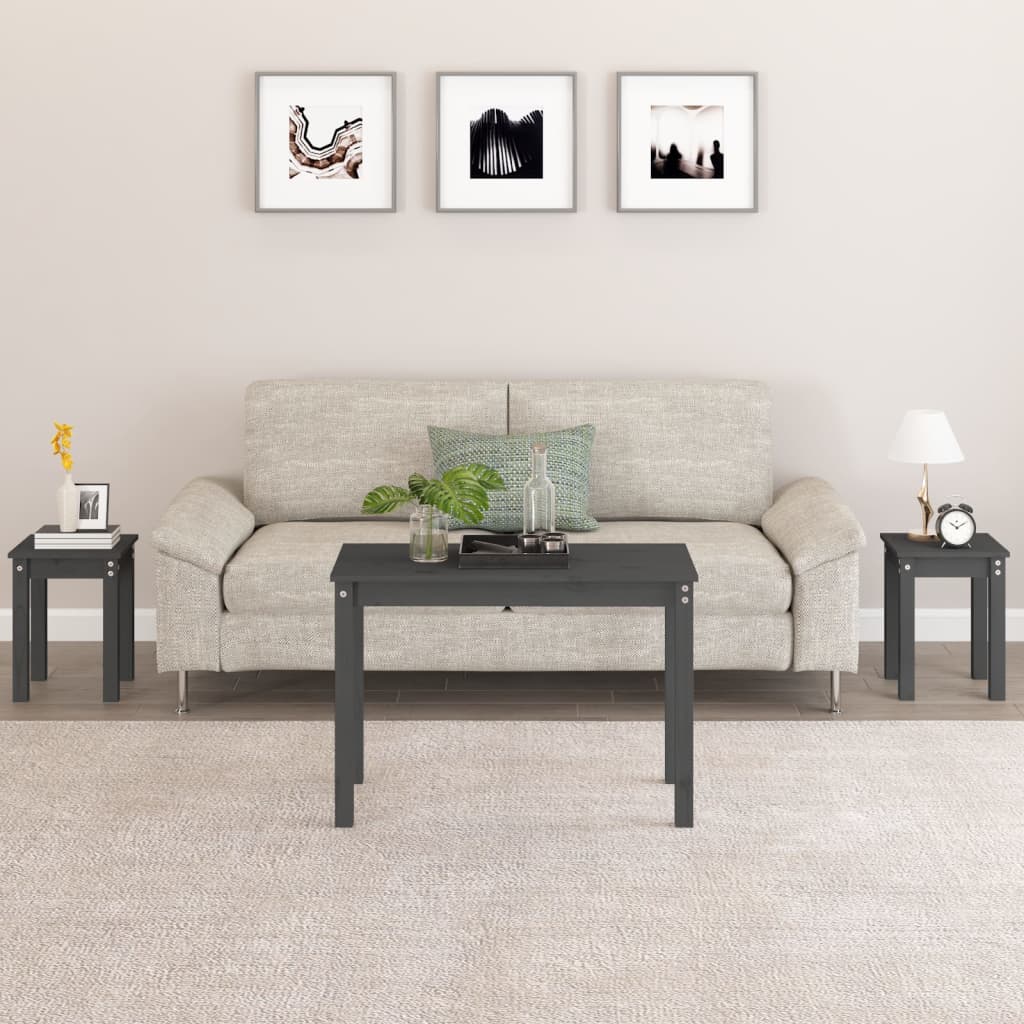 Nesting Tables 3 pcs Grey Solid Wood Pine - Sid & Sam