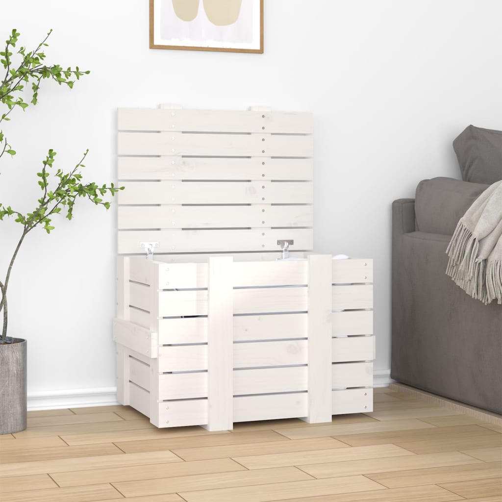 Storage Box White 58x40.5x42 cm Solid Wood Pine - Sid & Sam