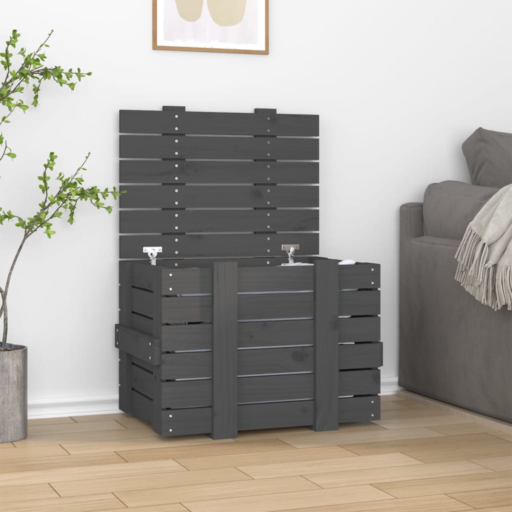 Storage Box Grey 58x40.5x42 cm Solid Wood Pine - Millennium Furniture