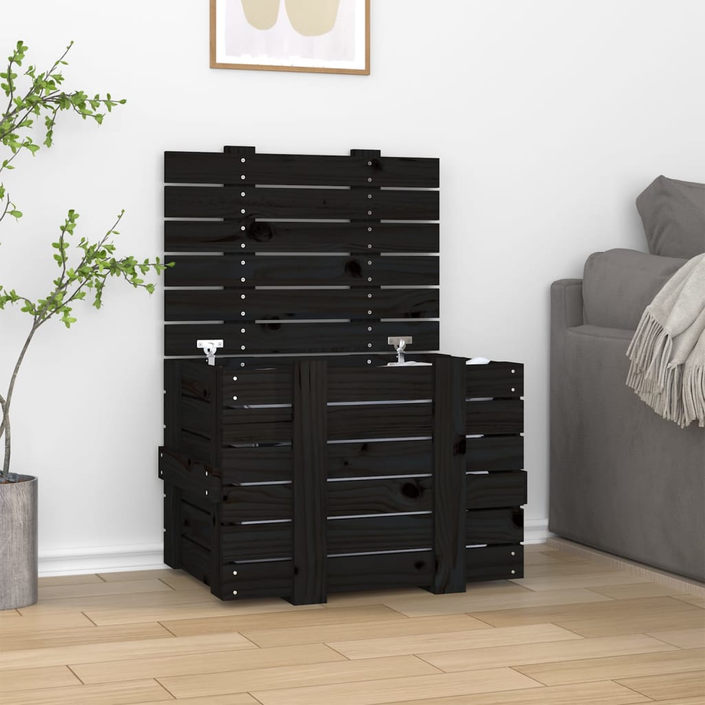 Storage Box Black 58x40.5x42 cm Solid Wood Pine - Millennium Furniture