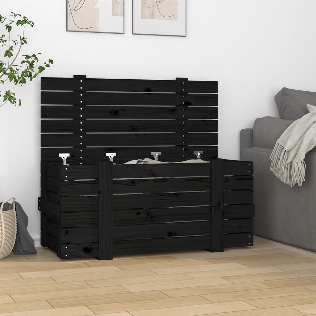 Storage Box Black 91x40.5x42 cm Solid Wood Pine - R and M Furniture