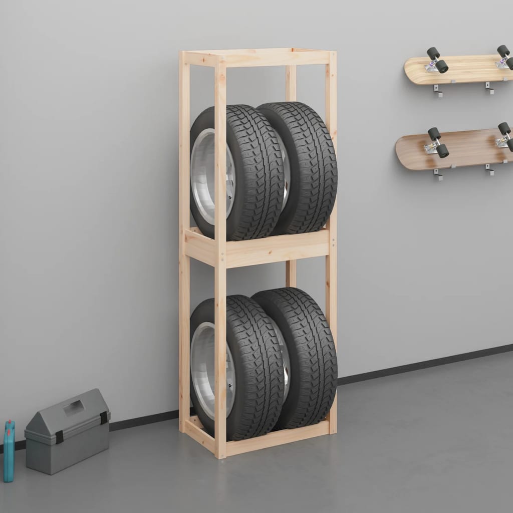 Tire Rack 63x40x180 cm Solid Wood Pine - Unbeatable Bargains