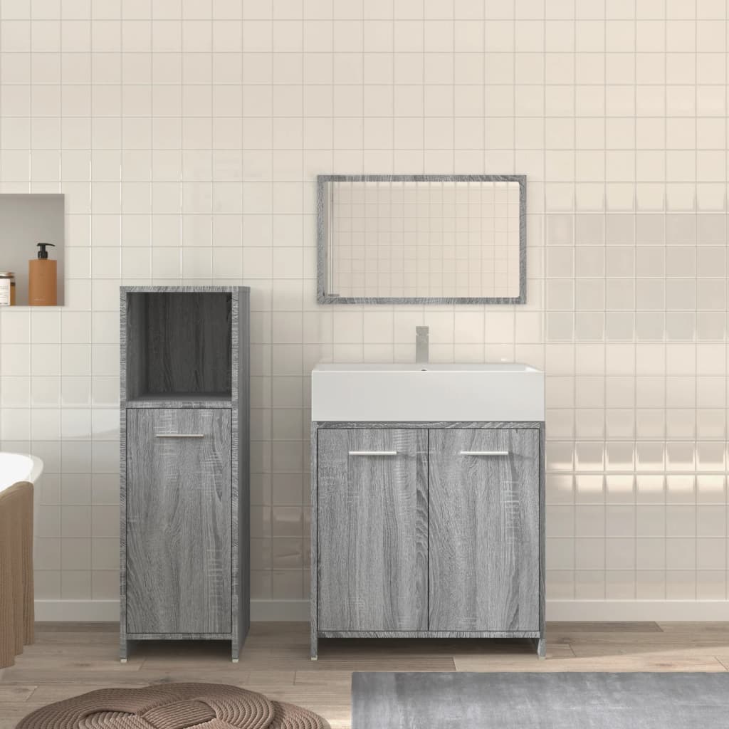 3 Piece Bathroom Furniture Set Grey Sonoma Engineered Wood - Sid & Sam