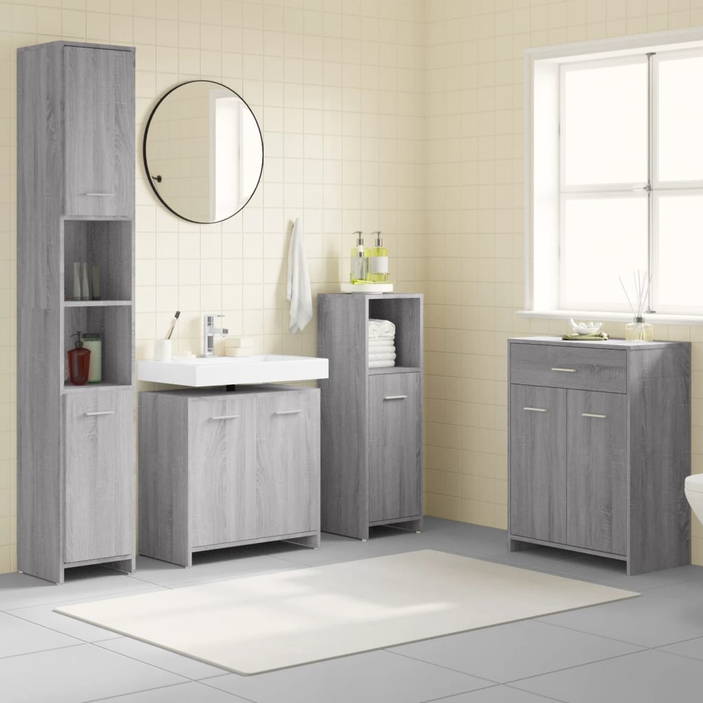 4 Pcs Bathroom Furniture Set Grey Sonoma Engineered Wood - Sid & Sam