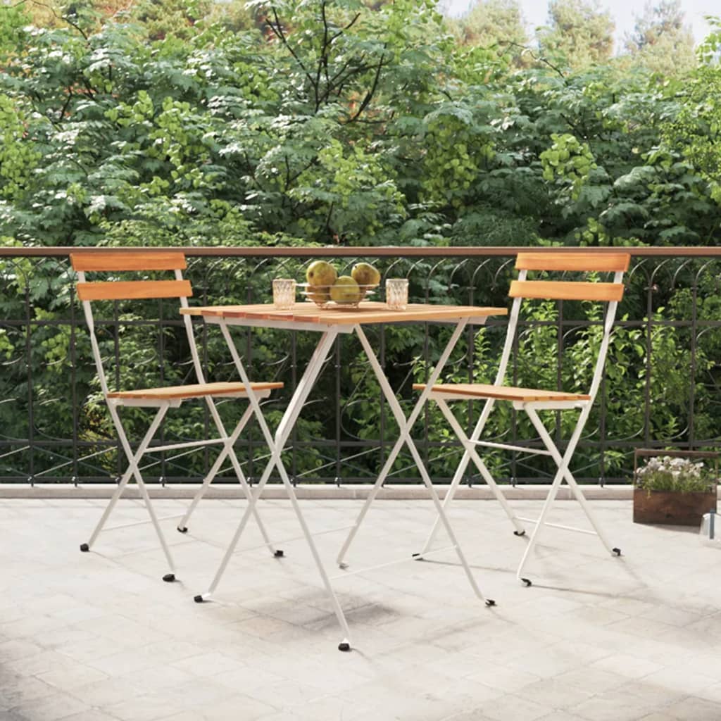 Folding Bistro Chairs 2 pcs Solid Wood Acacia and Steel - Unbeatable Bargains