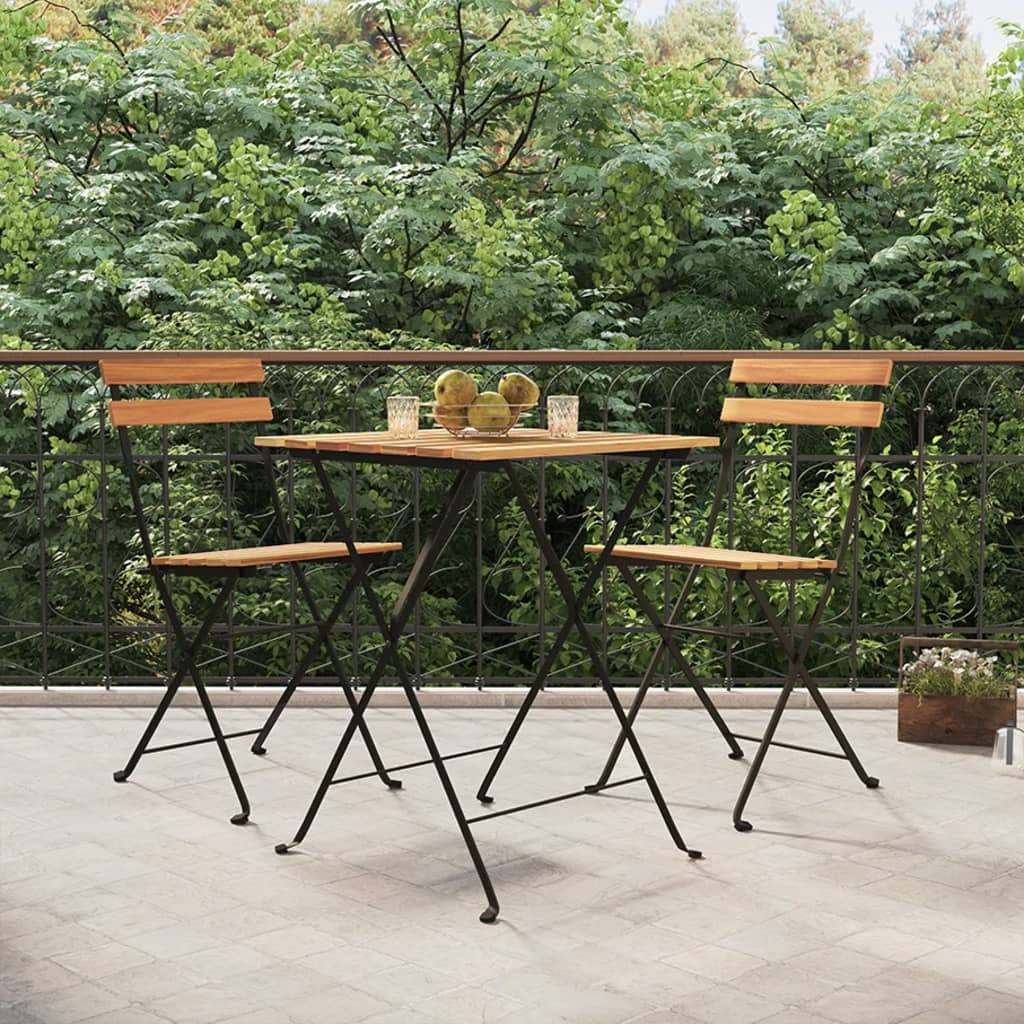 Folding Bistro Chairs 2 Pieces Solid Wood Teak and Steel - Unbeatable Bargains