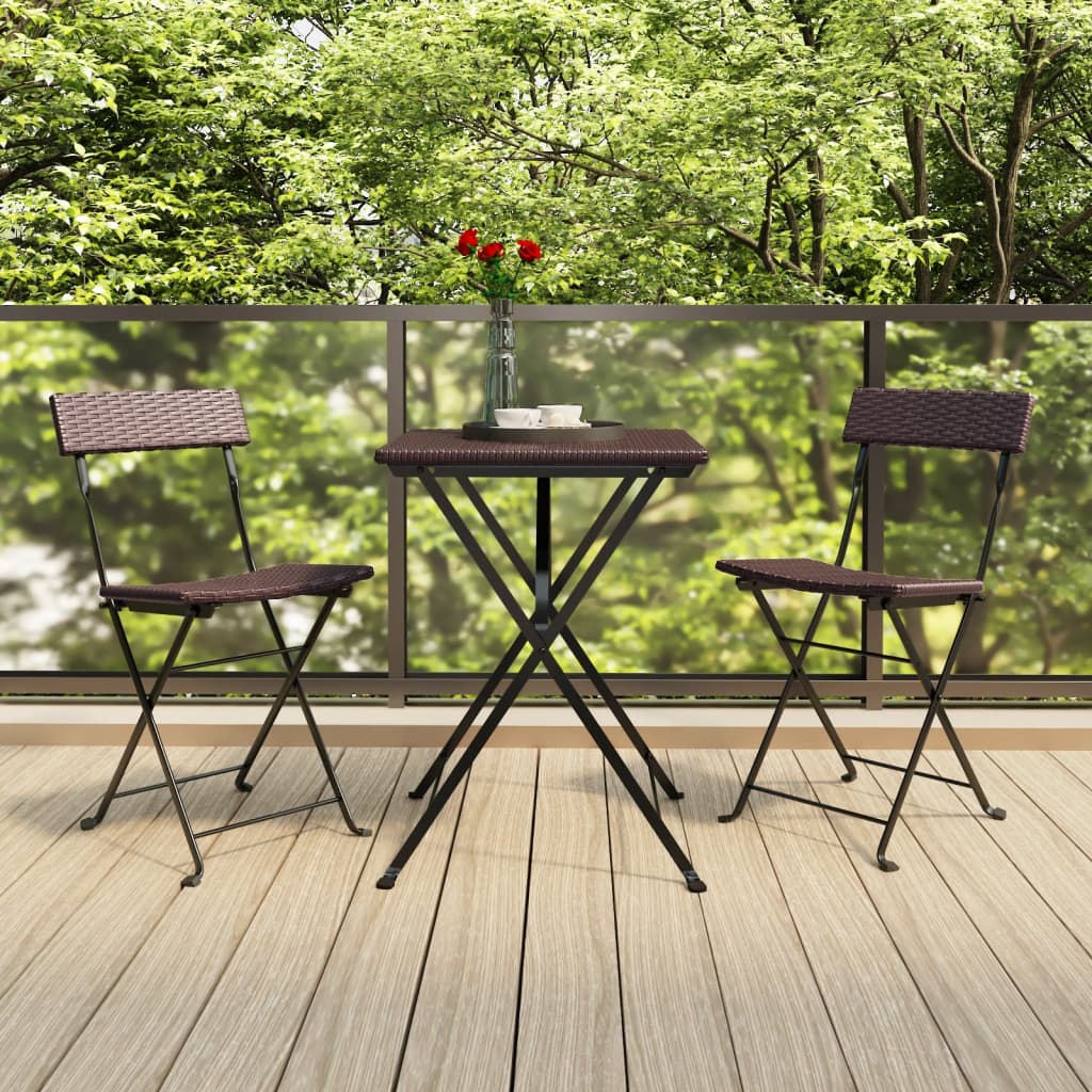 Folding Bistro Chairs 2 pcs Brown Poly Rattan and Steel - Unbeatable Bargains