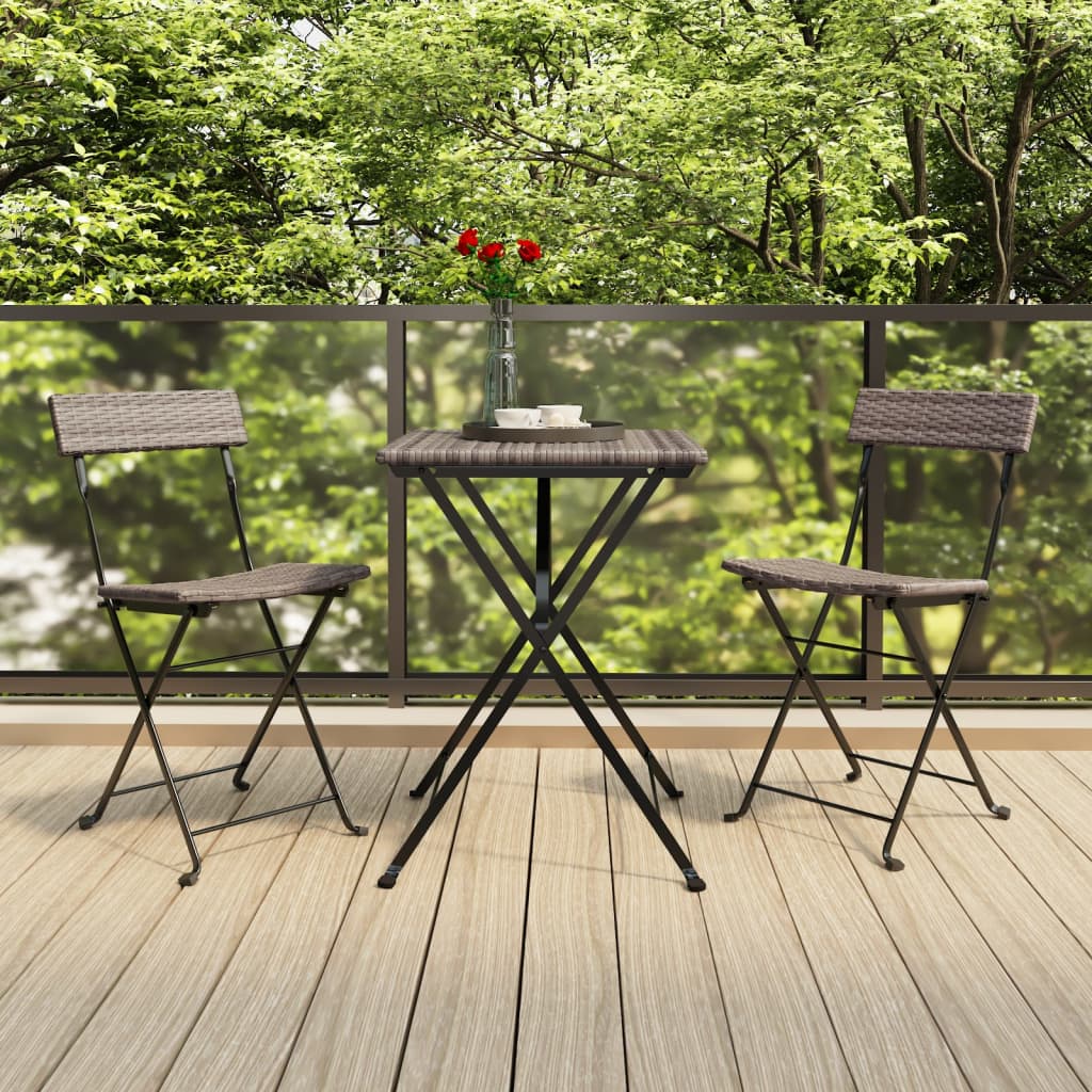 Folding Bistro Chairs 2 pcs Grey Poly Rattan and Steel - Style and Chic