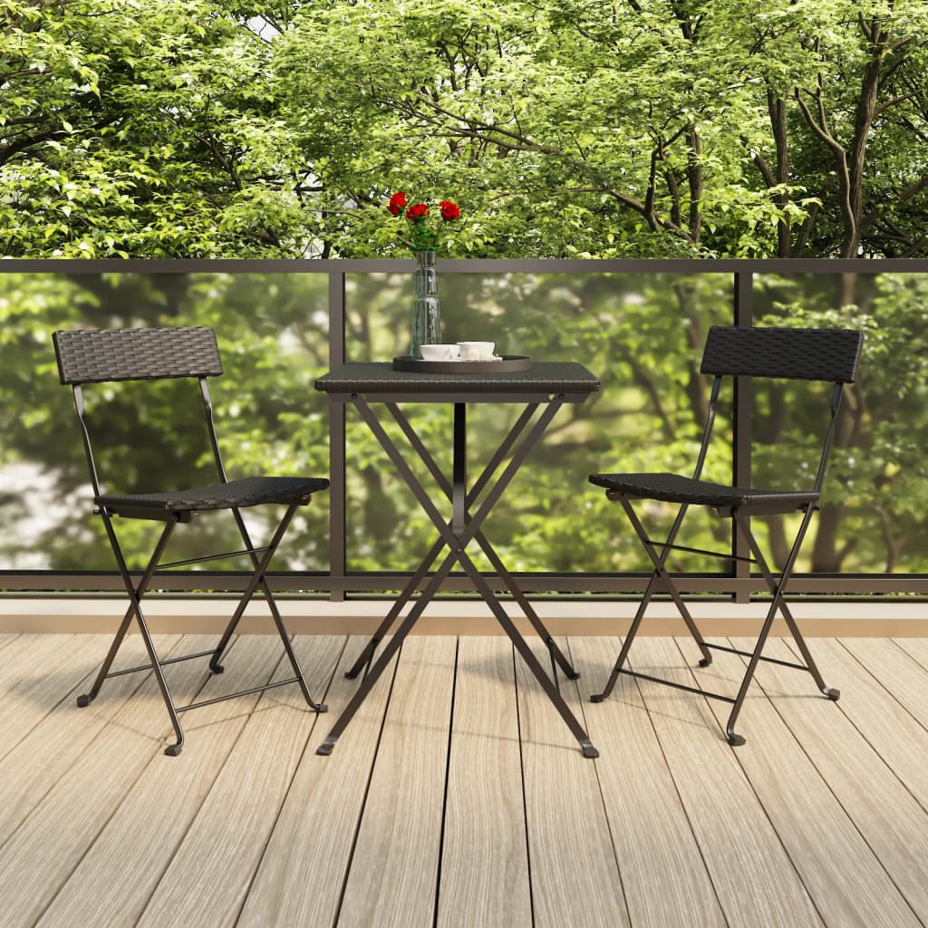 3 Piece Folding Bistro Set Black Poly Rattan - Millennium Furniture