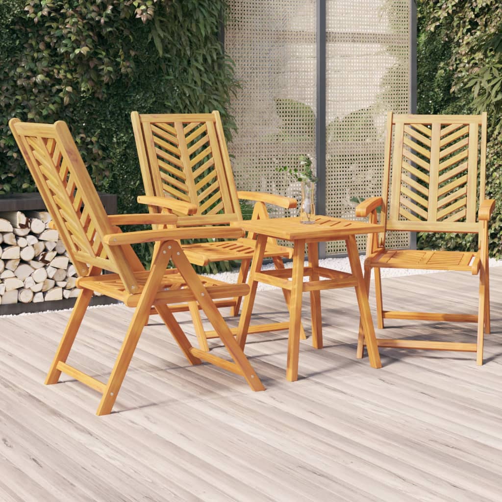 Reclining Garden Chairs 3 pcs Solid Wood Acacia - Merlin Deals