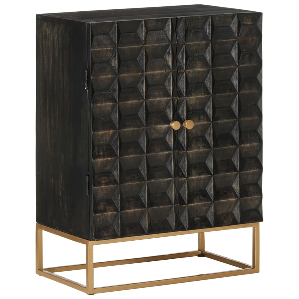 Sideboard Black 55x34x75 cm Solid Wood Mango and Iron - Brittle & Co